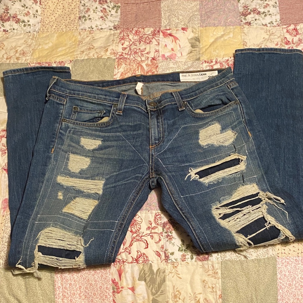Rag and Bone Dre Distressed Blue Denim Jeans Size 29.